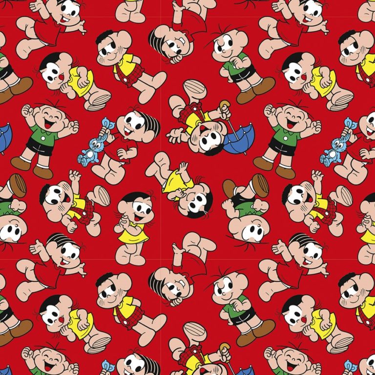 Tecido Autocolante - Turma da Mônica Fundo Vermelho